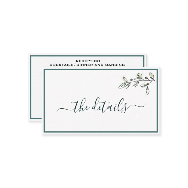Elegant Flat Modern Botanical Green Enclosure Card (Front/Back In Situ)