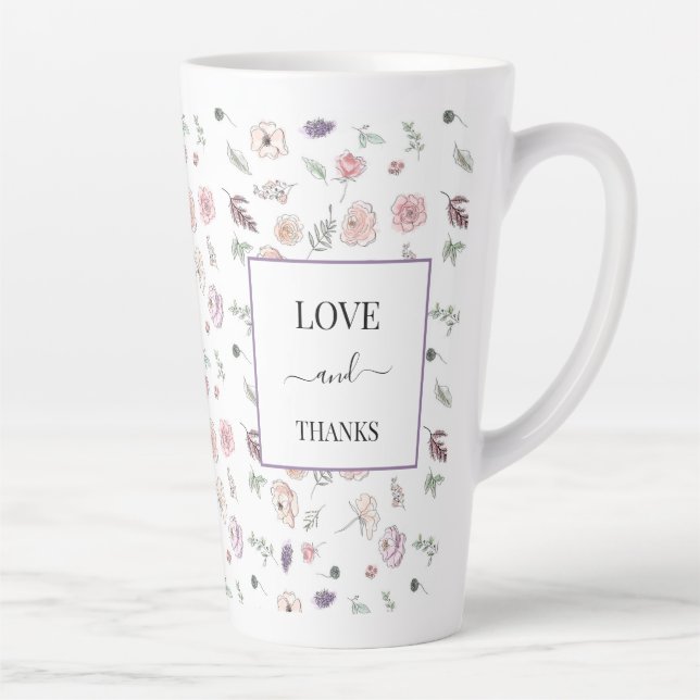 Elegant Flat Modern Botanical Green Pink Thanks Latte Mug (Right)