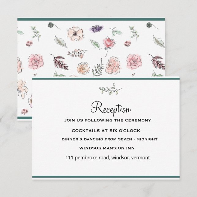 Elegant Flat Modern Botanical Green Twig Reception Invitation (Front/Back)
