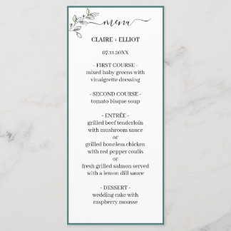 Elegant Flat Modern Botanical Green Weddin Menu
