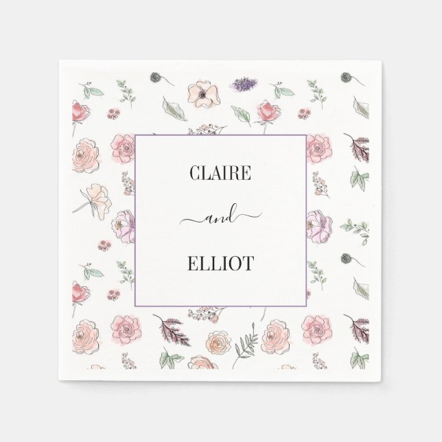 Elegant Flat Modern Botanical Green Wedding Napkins (Front)