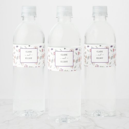 Elegant Flat Modern Botanical Green Wedding Water Bottle Label