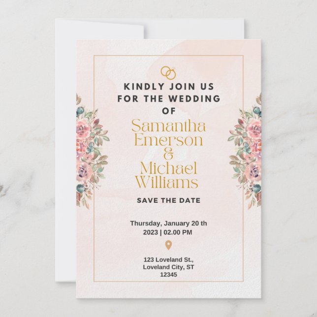 Elegant flat wedding invitation (Front)