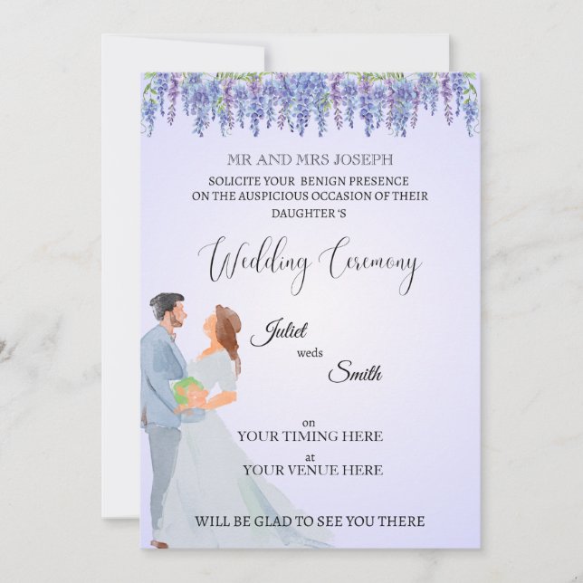 Elegant Flat Wedding Invitation | Customizable  (Front)