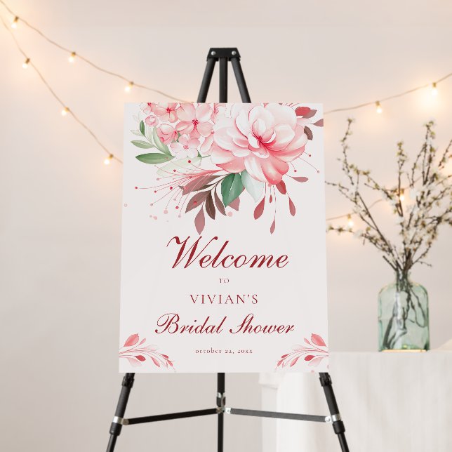 Elegant Flawless Sakura Pink Bridal Shower Welcome Foam Board (In Situ (Stand))