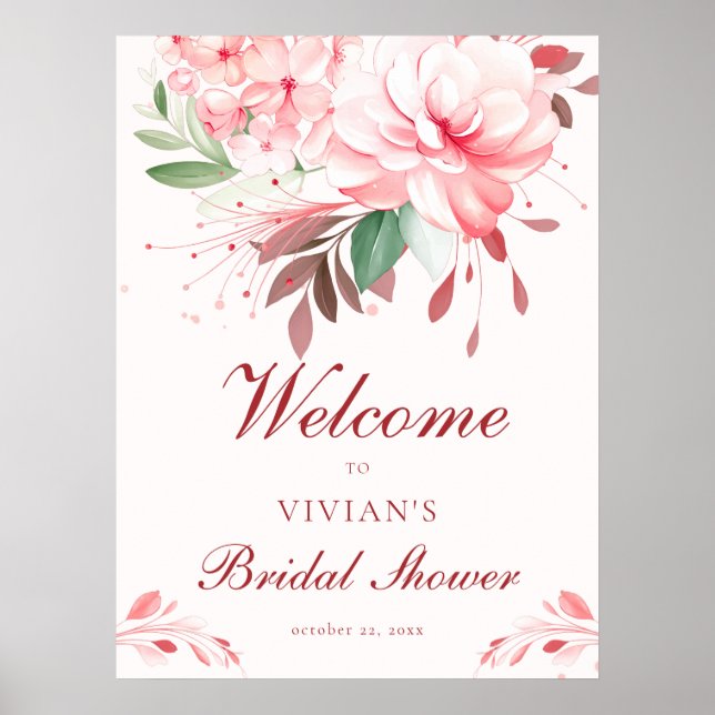 Elegant Flawless Sakura Pink Bridal Shower Welcome Poster (Front)