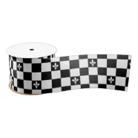 Elegant Fleur de Lis Black and White Checkered Satin Ribbon