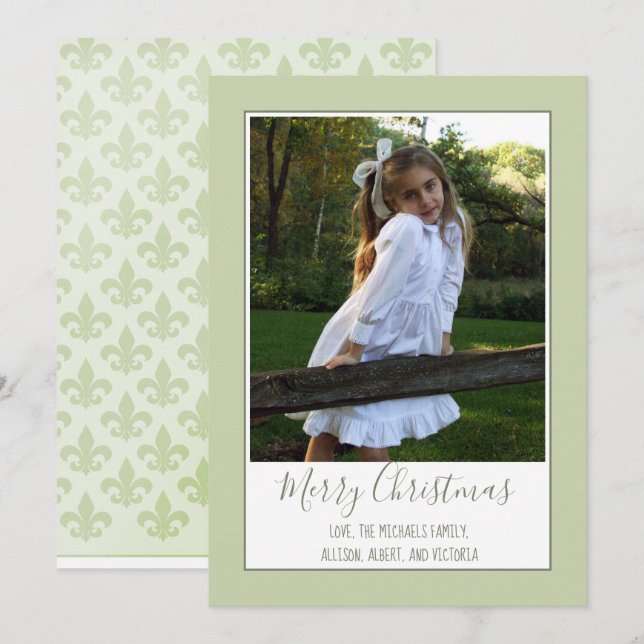 Elegant Fleur De Lis Christmas Photo Cards (Front/Back)