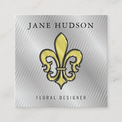 Elegant Fleur de Lis Design Silver Lines Business Square Business Card