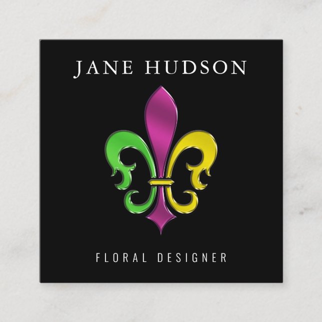 Elegant Fleur De Lis Design Square Business Card (Front)