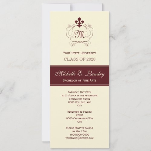 Elegant Fleur de Lis Formal Graduation (red) Personalized Announcements