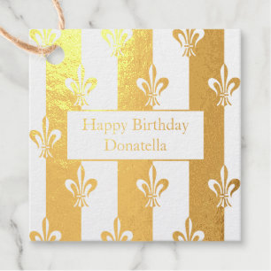 Elegant Fleur de Lis Happy Birthday Foil Favor Tags