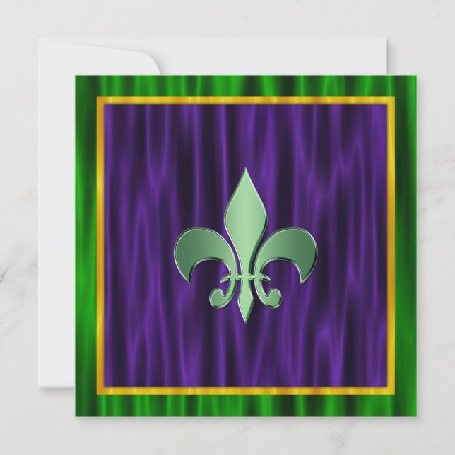 Elegant Fleur De Lis Mardi Gras Wedding Invitation (Front)