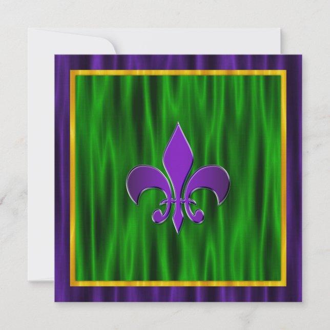 Elegant Fleur De Lis Mardi Gras Wedding Invitation (Front)