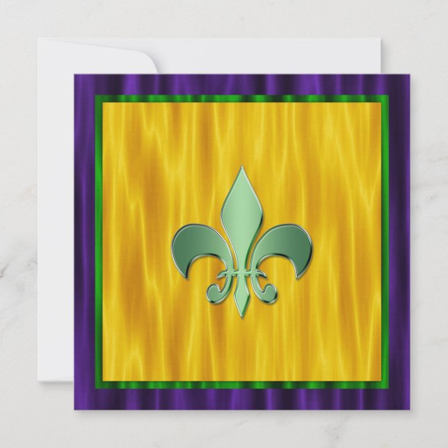 Elegant Fleur De Lis Mardi Gras Wedding Invitation (Front)