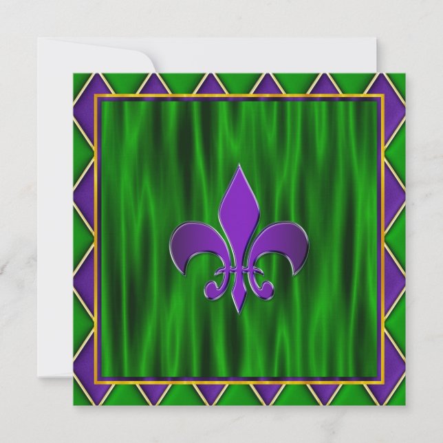 Elegant Fleur De Lis Mardi Gras Wedding Invitation (Front)