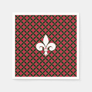 Elegant Fleur-de-lis or Lily Flower on Black & Red Napkins