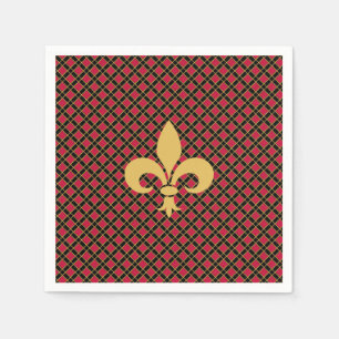 Elegant Fleur-de-lis or Lily Flower on Black & Red Napkins