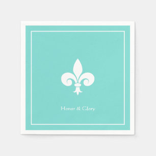 Elegant Fleur-de-lis or Lily Flower on Teal Napkins