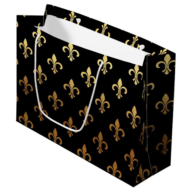 elegant Fleur De Lis pattern black gold party bag (Front Angled)