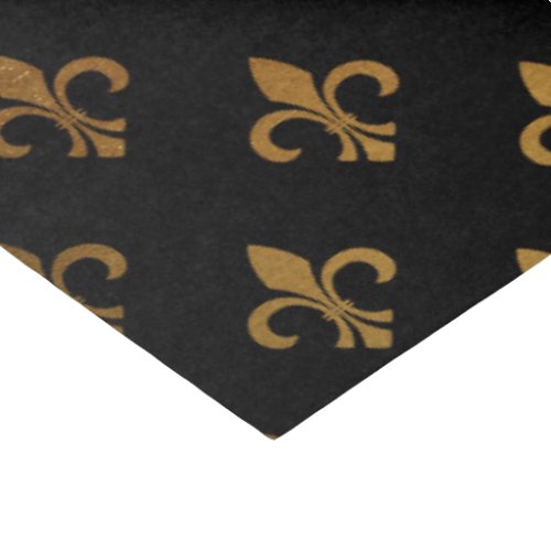 elegant Fleur De Lis pattern black gold party wrap Tissue Paper
