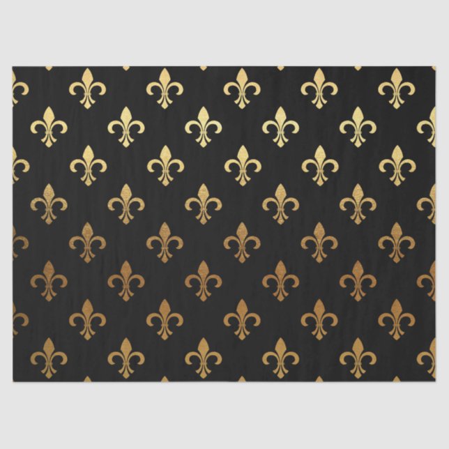 elegant Fleur De Lis pattern black gold party wrap Tissue Paper (Front)