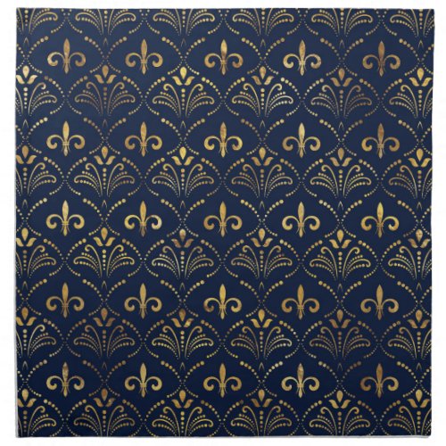 Elegant Fleur_de_lis pattern _ Gold and deep blue Cloth Napkin