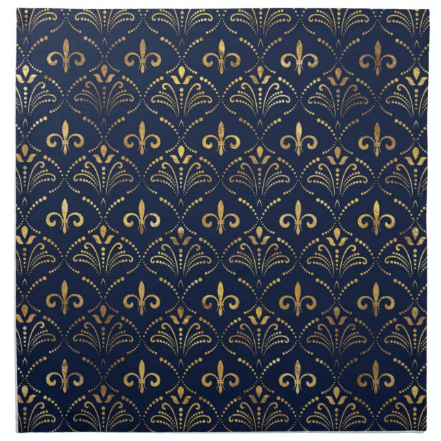 Elegant Fleur-de-lis pattern - Gold and deep blue Cloth Napkin (Front)