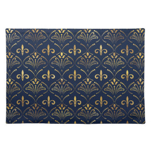 Elegant Fleur-de-lis pattern - Gold and deep blue Cloth Placemat