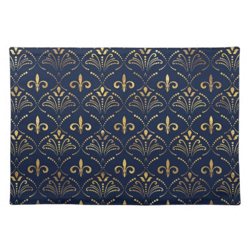 Elegant Fleur_de_lis pattern _ Gold and deep blue Cloth Placemat
