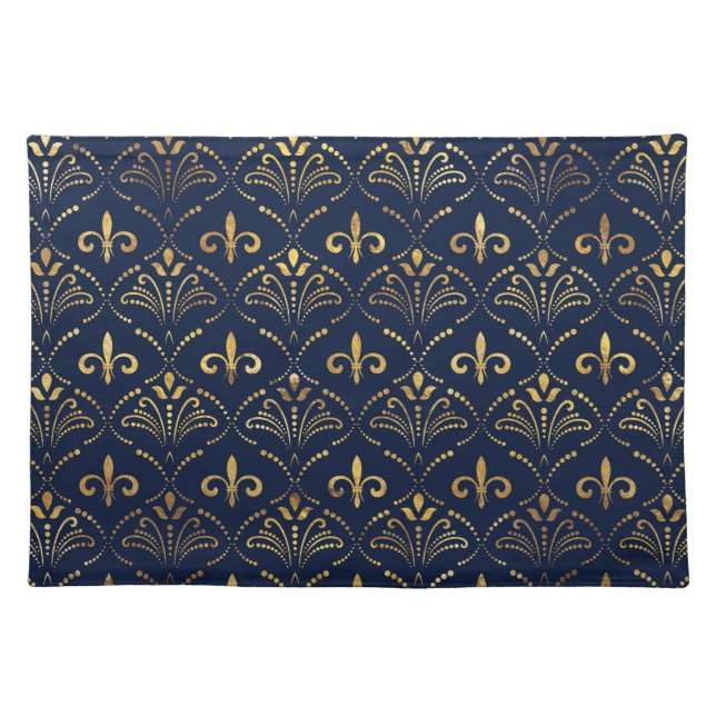 Elegant Fleur-de-lis pattern - Gold and deep blue Cloth Placemat (Front)