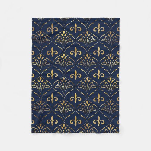 Elegant Fleur_de_lis pattern _ Gold and deep blue Fleece Blanket