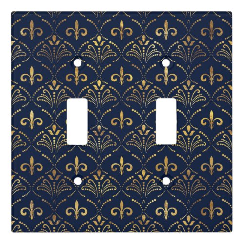 Elegant Fleur_de_lis pattern _ Gold and deep blue Light Switch Cover