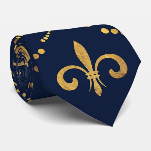 Elegant Fleur_de_lis pattern _ Gold and deep blue Neck Tie