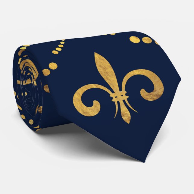 Elegant Fleur-de-lis pattern - Gold and deep blue Neck Tie (Rolled)