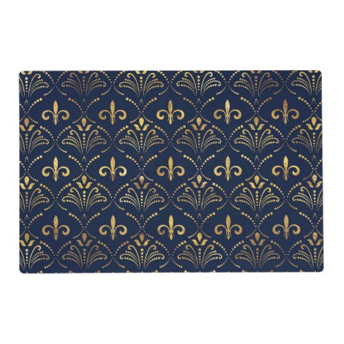 Elegant Fleur_de_lis pattern _ Gold and deep blue Placemat