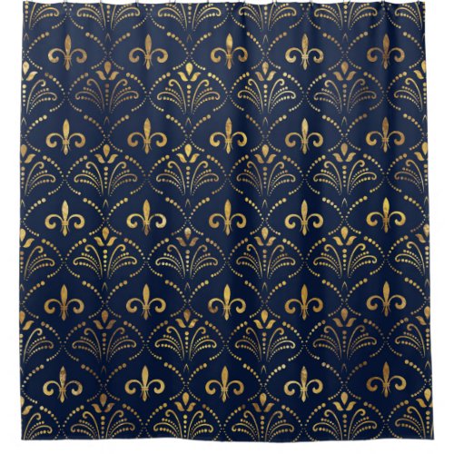 Elegant Fleur_de_lis pattern _ Gold and deep blue Shower Curtain