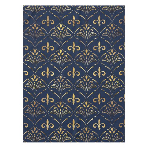 Elegant Fleur_de_lis pattern _ Gold and deep blue Tablecloth