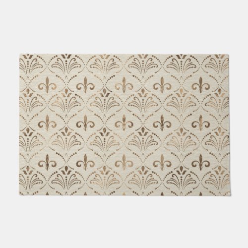 Elegant Fleur_de_lis pattern _ pastel gold Doormat