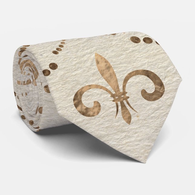 Elegant Fleur-de-lis pattern - pastel gold Neck Tie (Rolled)
