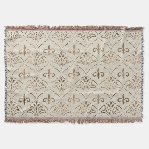 Elegant Fleur_de_lis pattern _ pastel gold Throw Blanket