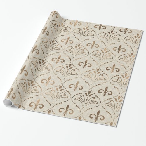Elegant Fleur_de_lis pattern _ pastel gold Wrapping Paper