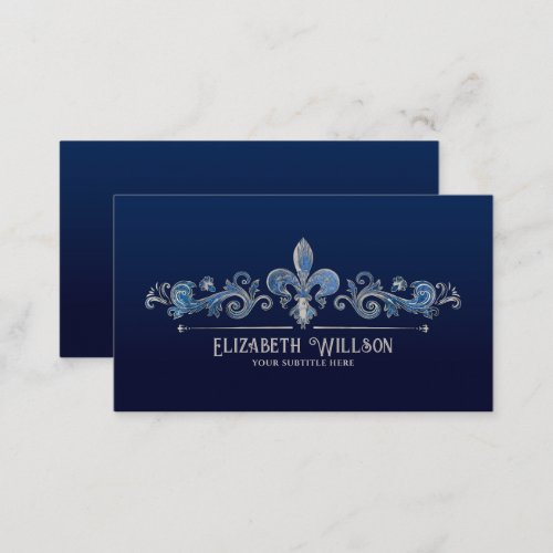 Elegant Fleur_de_lis Pearl and Blue marble Business Card