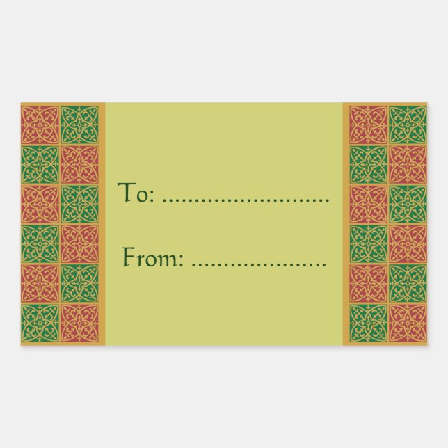 Elegant Fleur de Lis Red Green Gift Stickers (Front)