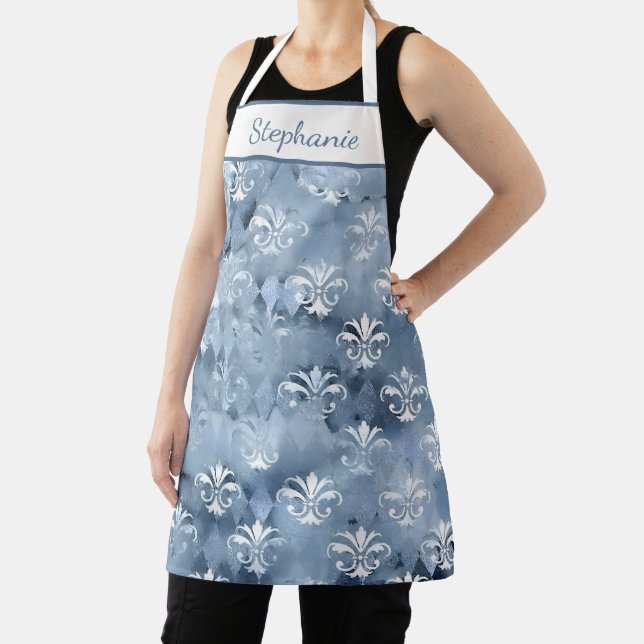 Elegant Fleur-de-Lis - Vintage Blue French  Apron (Insitu)