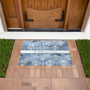 Elegant Fleur-de-Lis - Vintage Blue French Doormat
