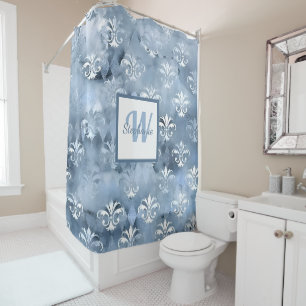 Elegant Fleur-de-Lis - Vintage Blue French Shower Curtain