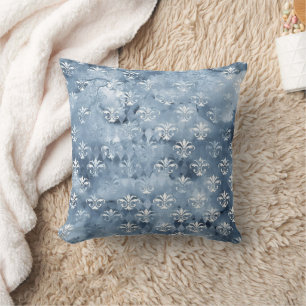 Elegant Fleur-de-Lis - Vintage Blue French  Throw Pillow