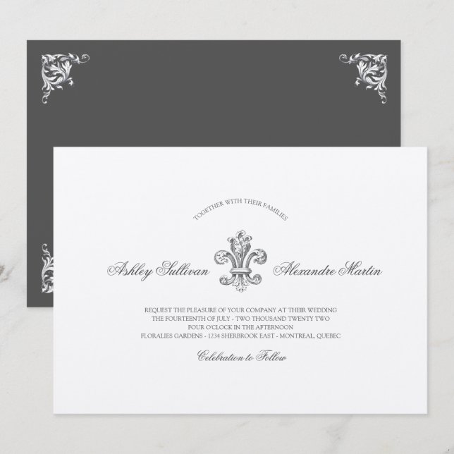 Elegant Fleur de Lis Wedding Combo Invitation (Front/Back)
