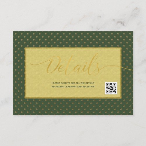 Elegant fleur de lis wedding guest details QR code Enclosure Card